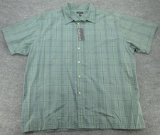 Van Heusen Shirt Mens 2XL Green Plaid Short Sleeve Button Front Collared 18-18.5