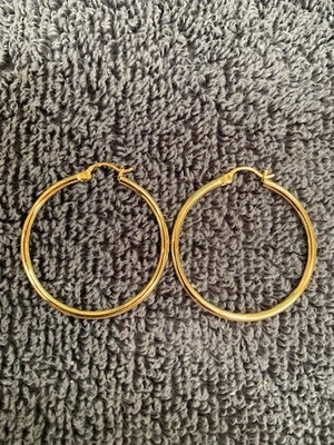 14K echte massive Gelbgold glänzende polierte runde Creolen Creolen 35mm NEU!!