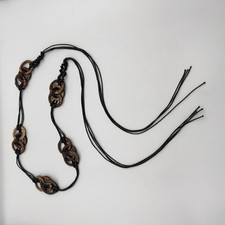 Brown Macrame braided Rope/cord Boho Hippie Vintage Belt with circles 70  