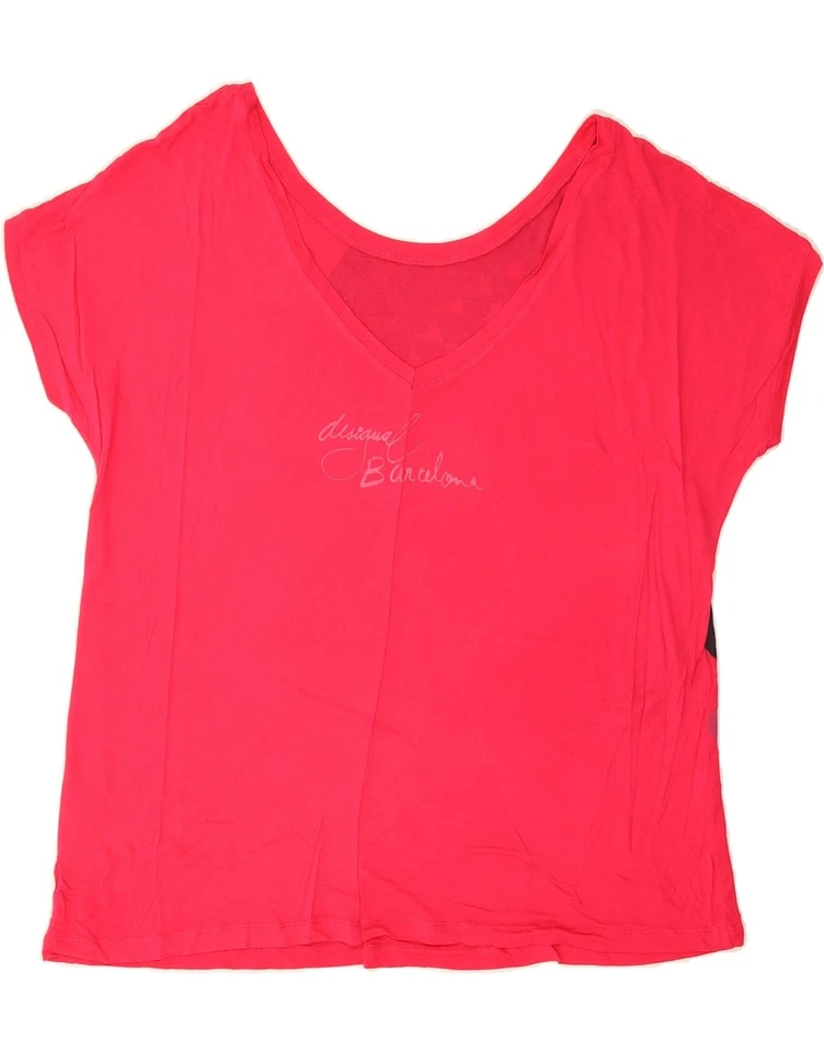 DESIGUAL Womens Crop Graphic T-Shirt Top UK 18 XL Red Floral Viscose DN60 - Изображение 2 из 3