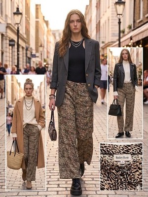 Bailey Rose Animal Print Wide-Leg Pants Drawstring Elastic Waist Women's Medium