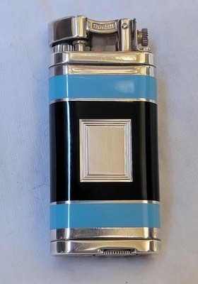 Dunhill UNIQUE Art Deco Lift Arm Lighter Sterling Silver Blue Blk 22/100 England