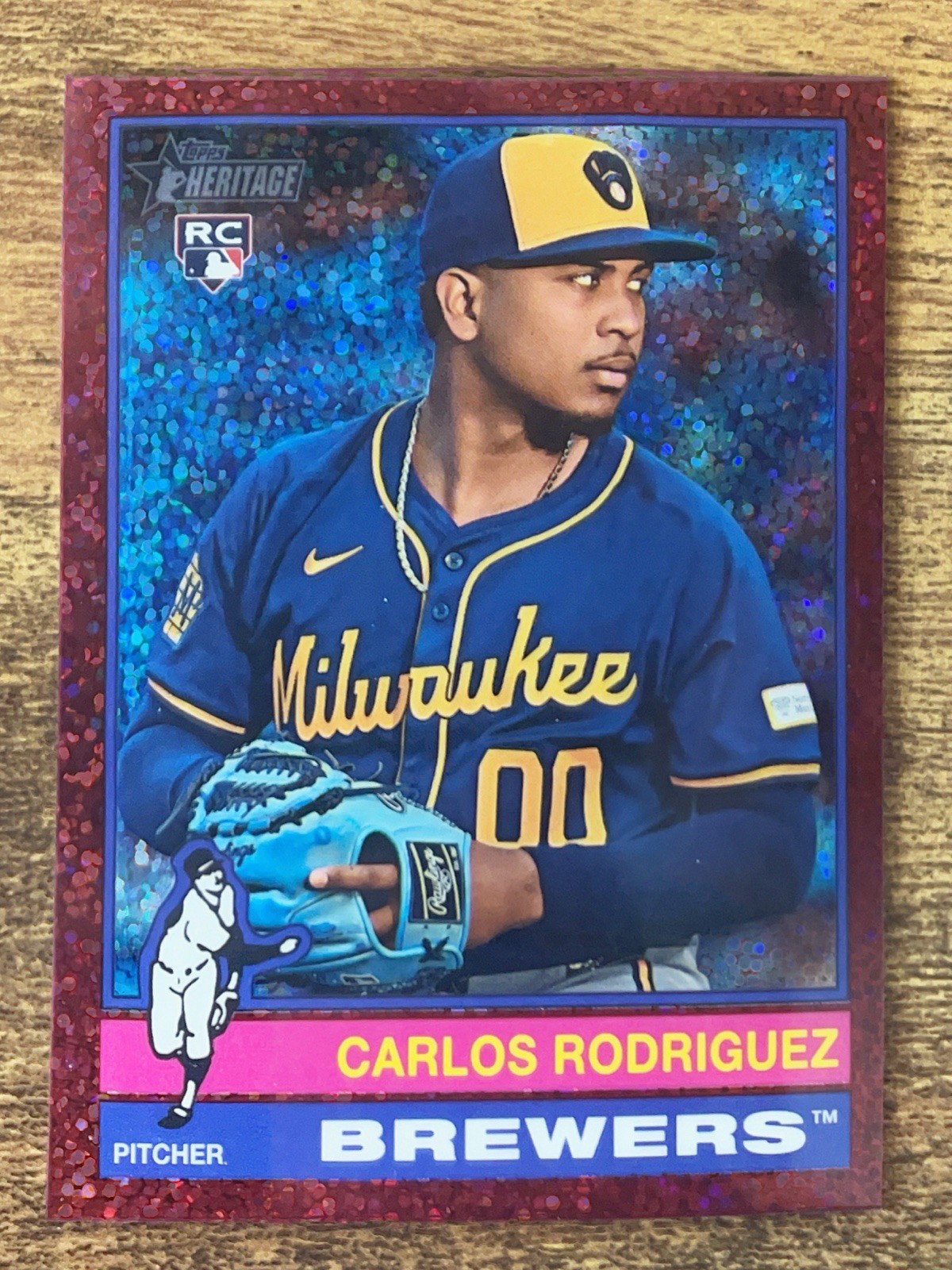 2025 Topps Heritage Chrome SP Carlos Rodriguez Burgundy Sparkle #452 RC MINT