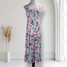 Vintage 90s Floral Sheer Slip Nightgown Lingerie Dress Cottagecore Size S