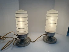 Vintage Art Deco Frosted Bullet Skyscraper  Torpedo Boudoir Lamp Pair Lamps