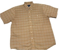 TOWNCRAFT VTG Shirt Mens Large Beige Plaid 90s Wrinkle Free Button Down