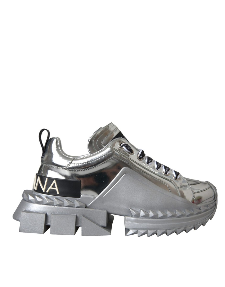 【DOLCE&GABBANA】 Dolce & Gabbana Silver Leather Super Queen Sneakers Women's