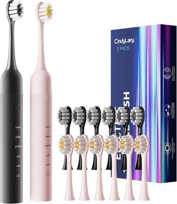 2 Pack Electric Toothbrush Set, Comes with 12 Brush Heads & 2 Electric Toothbrus