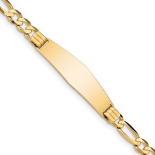14k Yellow Gold Solid Plate Figaro Link Chain Soft Plate ID Bracelet 8" 11.46gm