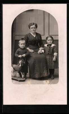 Postcard Mother With Children And Rocking Horse 