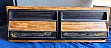 Vintage Woodgrain Dual-Drawer Audio Cassette Storage Box Organizer Brown/Black