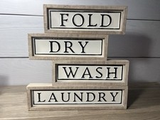 Laundry Room Farmhouse Wooden Metal 4-pack Wall Decor Wash Fold Dry NEW
