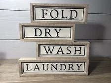 Laundry Room Farmhouse Wooden Metal (4-pack) Wall Decor Wash Fold Dry NEW