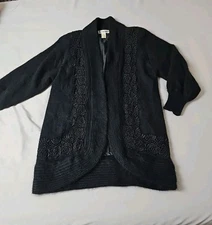 Vtg Michelle Nichol 80% Angora Rabbit Black Cardigan Sweater Sz M