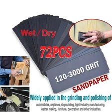 72 Pcs Sandpaper Sand Paper Sanding Sheets Assorted Auto Wet Dry Wood Car Metal