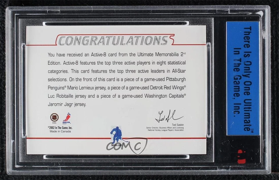 2001-02 ITG Ultimate Memorabilia 2nd Edition Vault Emerald 1/1 Mario Lemieux 4f5 - Image 2 of 3