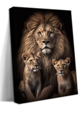 Framed Lion Wall Art Lion Family with Cubs Canvas Print Wildlife Animal Paint...