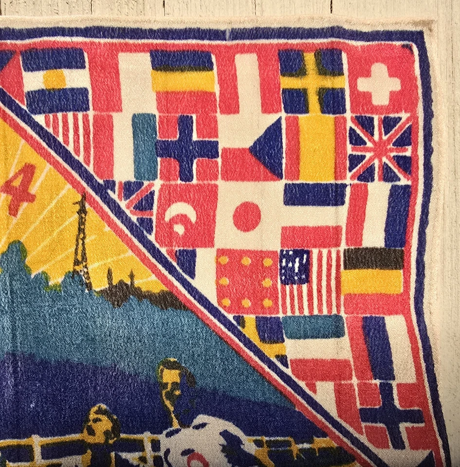 Antigua bufanda de algodón de los Juegos Olímpicos de París 1924 banderas del mundo 11,5X11 Foto 4 de 4