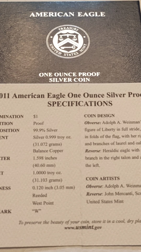 2011-W Proof,American Silver Eagle,  OGP/COA. - Image 3 of 3
