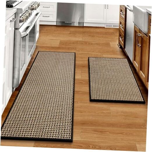 Kitchen Rugs and Mats Non Skid Washable Set of 2 PCS, Absorbent Runner Black