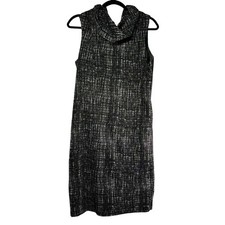 Willi Smith Dress Womens 10 Black White Sleeveless Midi Textured Cowl Neck Shift