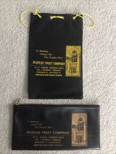Vintage Peoples Trust Company of St. Albans Vermont Bank Coin Money Deposit Bags
