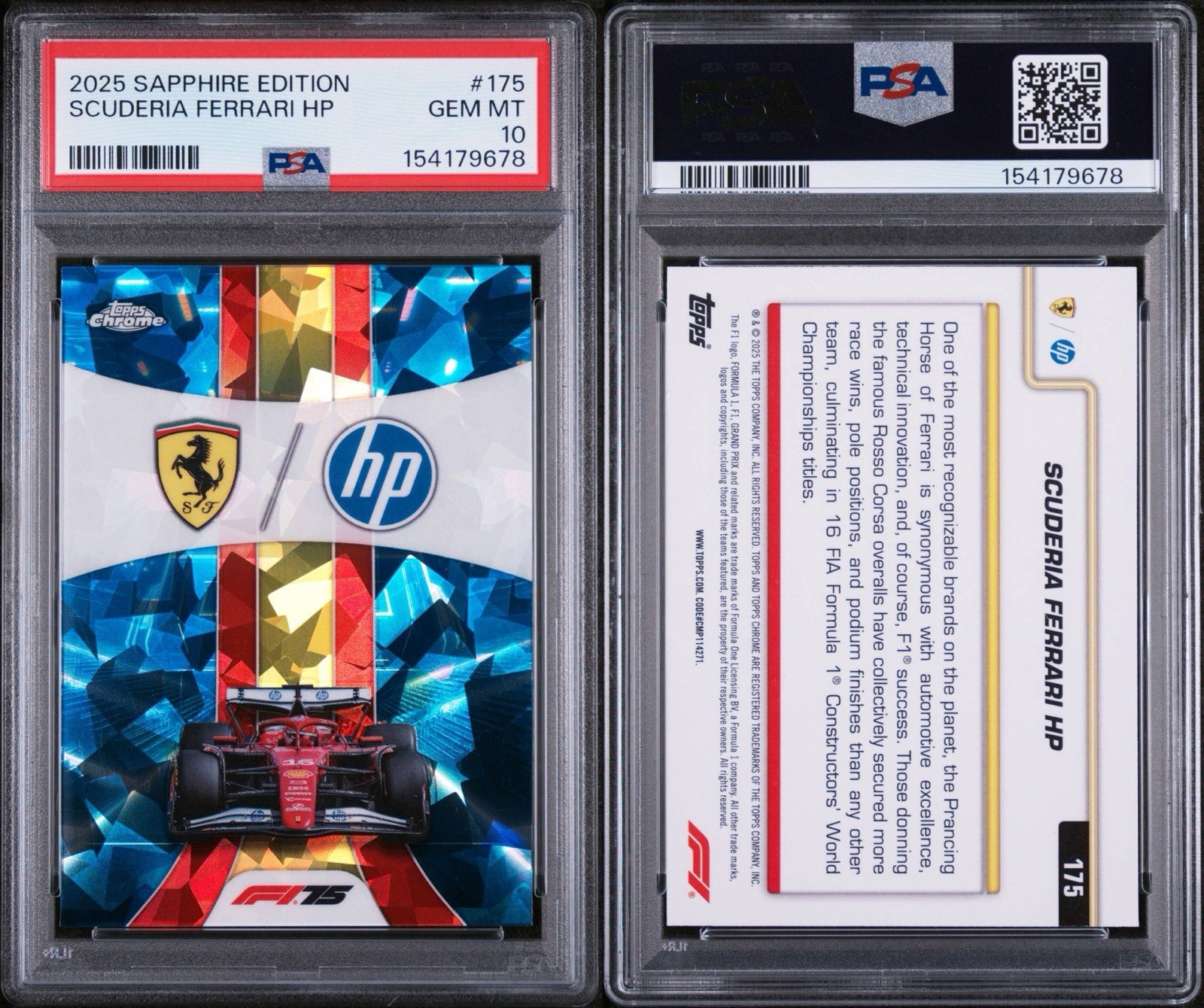 2025 Topps Chrome Sapphire F1 Formula 1 Scuderia Ferrari HP PSA 10 view 3