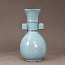 Chinese Song Ru Kiln Blue Glaze Porcelain Amphora Vase 6.7 inch