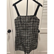 NWT Alice & Olivia Black White Tweed Mini Dress Faux Leather Straps Zipper Back
