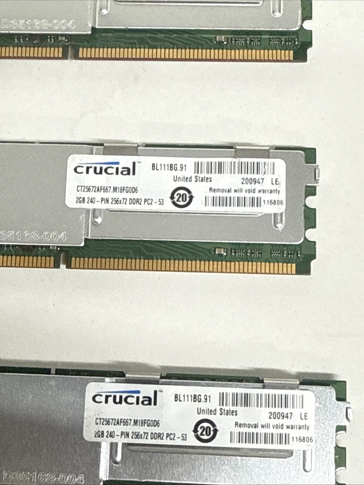 Crucial 8GB 4x2GB ct25672af667.m18fg0d6 240 Pin DDR2 Server Memory - Image 2 of 4