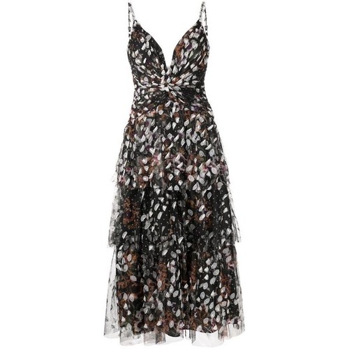 Marchesa Notte black appliqué tiered party V-neck dress size 10 / M