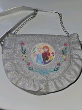 Disney Store Silver Anna And Elsa Handbag, Frozen 2 embroidered floral design