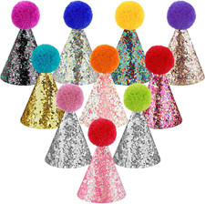 10 Piezas Brillo Mini Sombreros Fiesta de Cumpleaños Multicolor Lentejuelas Cono de Papel Sombreros para K