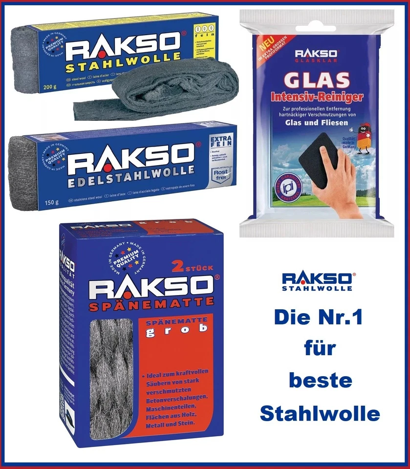 RAKSO Stahlwolle / Edelstahlwolle / Edelstahlschwamm / Spänematte extrem fein bis grob