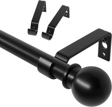Curtain Rods for Windows 28 to 48 Inch, 5/8 Inch Black Curtain Rod Set with Brac