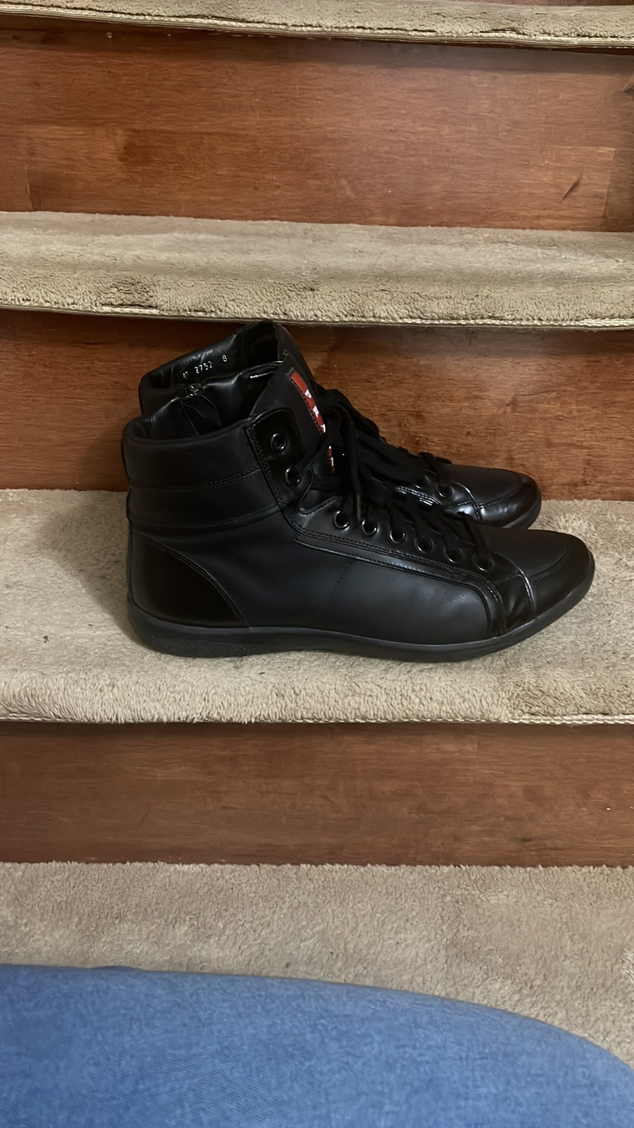 Prada Men Black Leather High-Top Sneakers Size 8 Like New