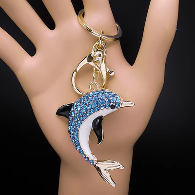 Lucky Dolphin Crystal Cute Animal Keychain Purse Bag Buckle Handbag Pendant for 