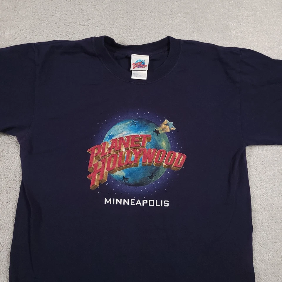 Camisa De Colección Planet Hollywood Para Hombres Mediana Azul Marino Minneapolis Película Promo Años 90 Foto 2 de 4