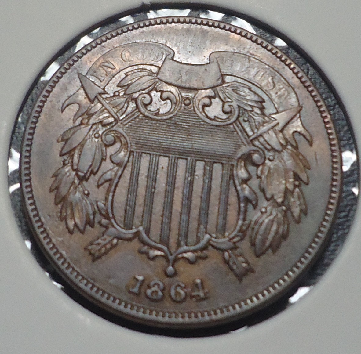 SHARP Extremely Fine civil war 1864 two 2C cent shield type coin FREE shipping!