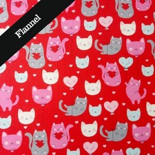 Feline Drive Fabric FLANNEL Super Snuggle Valentine Cats Red - Sold by the Yard