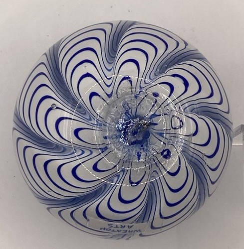 Vintage Wheaton Arts Glass Paperweight Blue White Feather Swirl Hand Blown - Picture 3 of 14
