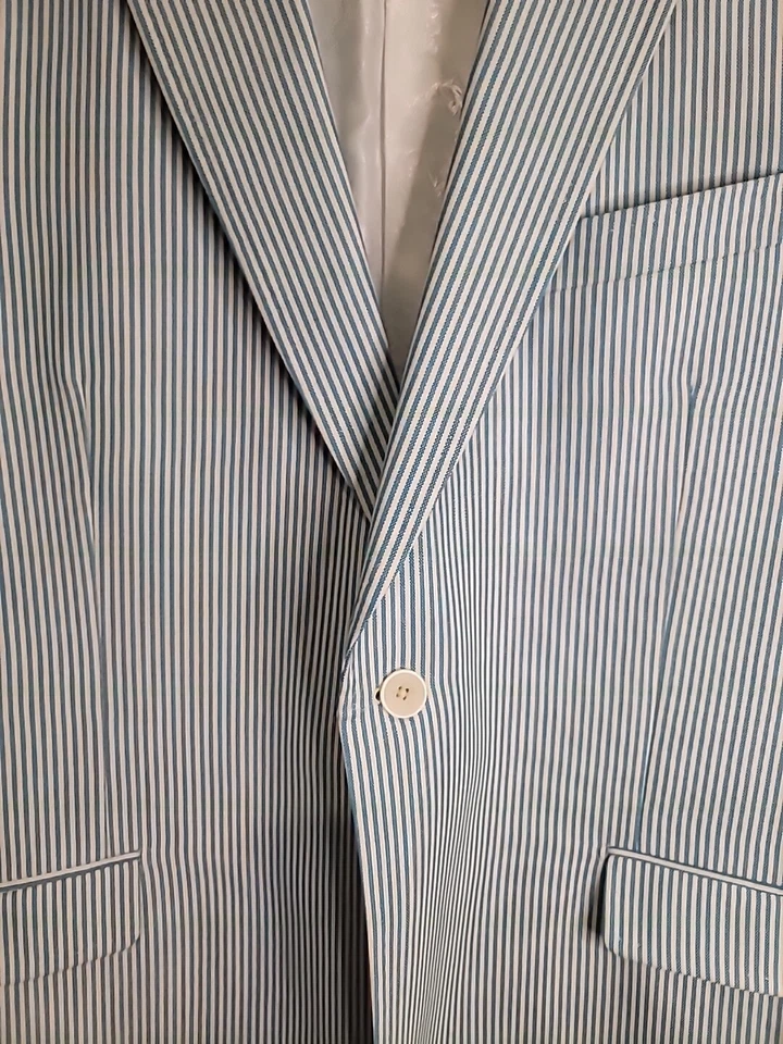 Blazer de hombre Tiglio Rosso 44L verde/blanco a rayas traje chaqueta hecho en Italia Foto 3 de 4