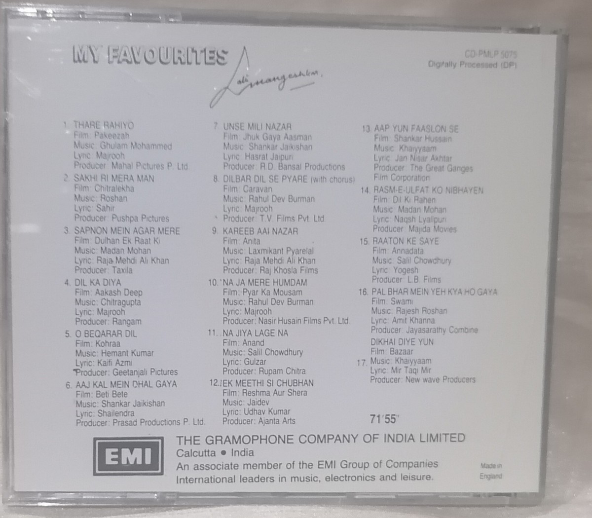 Aaj Kal Me Dhal My FAVOURITES LATA BOLLYWOOD MUSIC CD UK