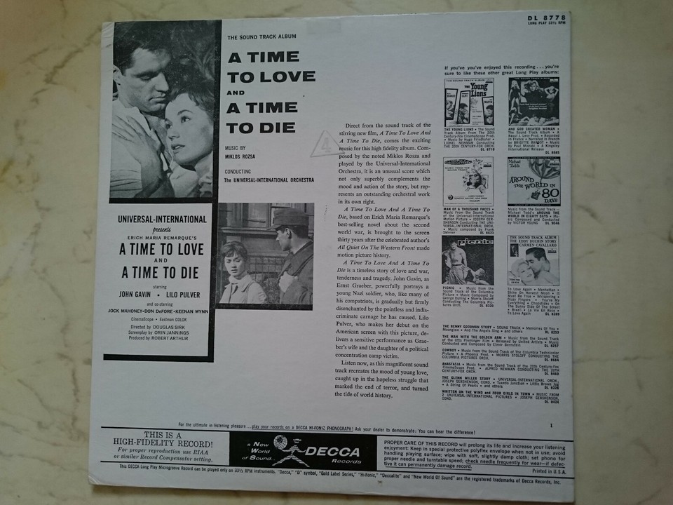 A Time To Love And a Die Lilo Polvere Raro Ost US Decca Vinile 60s LP