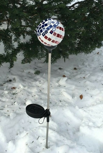 Solar USA Flag Glass Ball Garden Stake Color Change LED Light Outdoor Path Decor - Picture 3 of 12