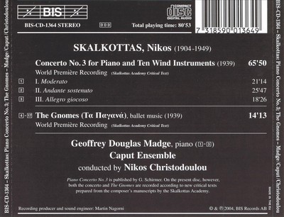 NIKOS CHRISTODOULOU NIKOS SKALKOTTAS: PIANO CONCERTO NO. 3; THE GNOMES NEW CD