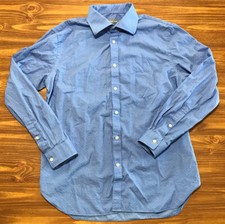 Michael Kors Button Front Shirt Mens Size L 34/35 Slim Fit 16.5 Long Sleeve Blue