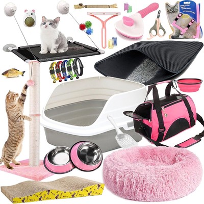 Kitten Supplies Starter Kit - 30-Piece Essentials for Your New Kitty - Pink