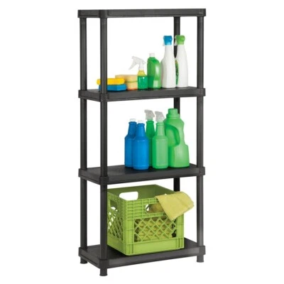 BERKLEY JENSEN 4 Tier Resin Garage Shelving Unit Sturdy Storage Shelf Rack 250lbs Capacity NEW!