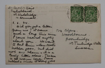GB 1934 KGV Cornwall Calling Polzeath Beach Trebetherick nr. Wadebridge Postkarte